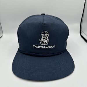 Vintage The Ritz-Carlton Embroidered Leather Strap Navy Blue Trucker Hat